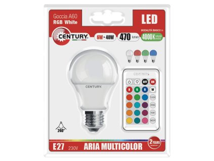 Century LED žárovka E27 6W 470lm 4000K RGB s dálkovým ovladačem (G3RGBW-062740)