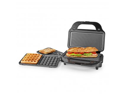 Nedis KAMG120FBK multi gril / sendvičovač / vaflovač, 900 W, plotny 28 x 15 cm