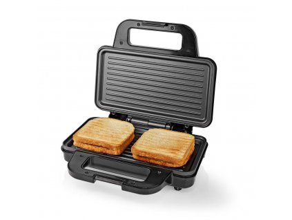 Nedis KASG100FBK sendvičovač 900 W, plotny 26.8 x 14.5 cm, automatická regulace teploty, hliník/plast