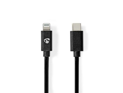 Lightning Kabel | USB 2.0 | Apple Lightning 8pinový | USB-C™ Zástrčka | 480 Mbps | Poniklované | 2.00 m | Kulatý | PVC | Černá | Obálka