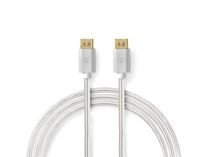 Displayport kabel | DisplayPort Zástrčka | DisplayPort Zástrčka | 8K@60Hz | Pozlacené | 2.00 m | Kulatý | Opletený | Stříbrná | Box s Okénkem