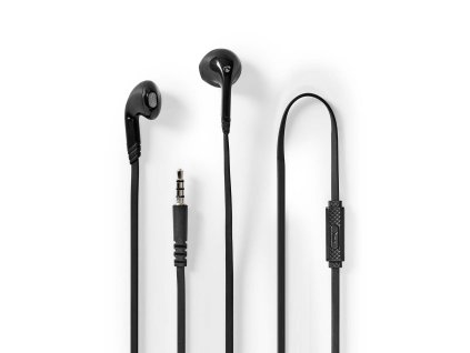 Nedis HPWD2021BK špuntová sluchátka do uší s mikrofonem, kabel 1.2 m, černá