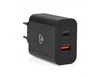 Nedis síťová nabíječka USB-C, 65W, 3.25A, PD Power Delivery, Quick Charge, automatická volba napětí, černá (WCPD65W130BK)