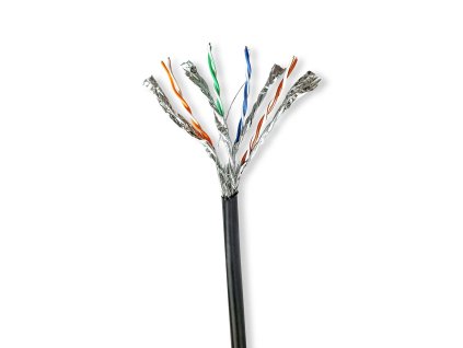 Síťový kabel Roll | CAT7 | Drát | S / FTP | Měď | 100.0 m | Venkovní | Kulatý | PE | Černá | Dárkový Box