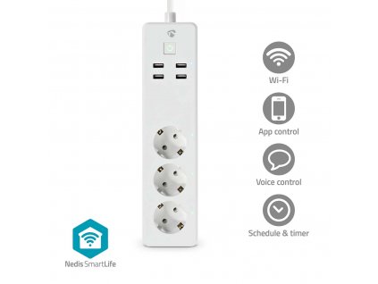 Nedis SmartLife chytrá prodlužovací lišta, 3x Schuko, 4x USB, 16 A (WIFIP312FWT)