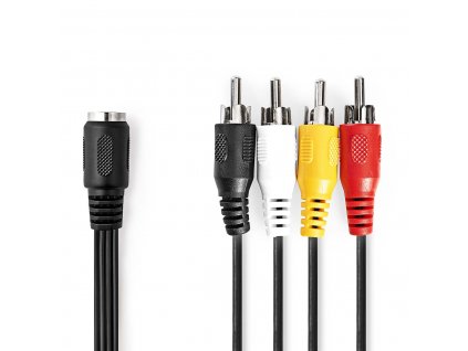 Nedis kabel zásuvka DIN 5p - zástrčka 4 x cinch, 0.2 m (CAGL20475BK02)