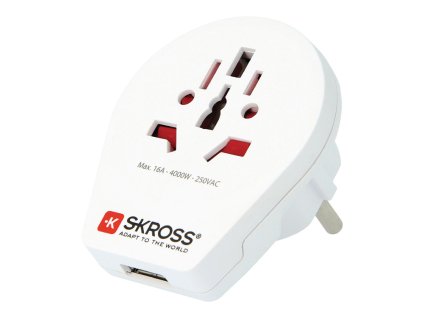 Cestovní adaptér svět - Evropa s USB zemněný Skross SKR1500260
