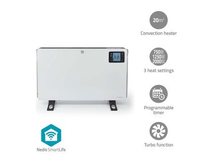 SmartLife Konvekční Horkovzdušný Ventilátor | Wi-Fi | 2000 W | 3 Nastavení Teploty | LCD | 5 - 37 °C | Nastavitelný termostat | Bílá