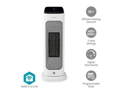 SmartLife Ceramic PTC Fan Heater | Wi-Fi | 2000 W | 2 Nastavení Teploty | Rotace | Displej | 10 - 49 °C | Android™ / IOS | Bílá