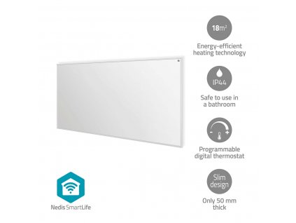 Nedis SmartLife chytrý WiFi infračervený topný panel, 700 W, dálkové ovládání, IP44, bílá (HTIP700WTW)