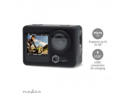 Nedis ACAM31BK Full HD sportovní kamera s předním displejem, Wi-Fi, vodotěsná