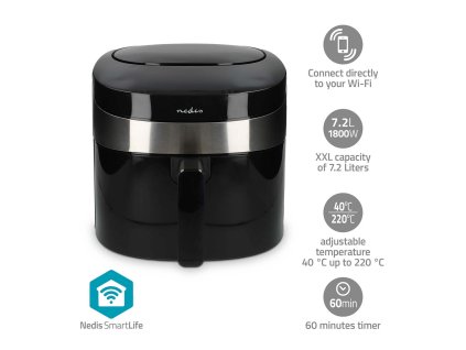 Horkovzdušná fritéza SmartLife | Wi-Fi | 7,2 l | Časovač: 240 min | Počet přednastavených programů: 8 | Digitální | Android™ / IOS | Černá