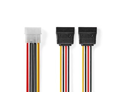 Interní Napájecí kabel | Molex Zástrčka | 2x SATA 15kolíková Zásuvka | Pozlacené | 0.15 m | Kulatý | PVC | Vícebarevné | Box
