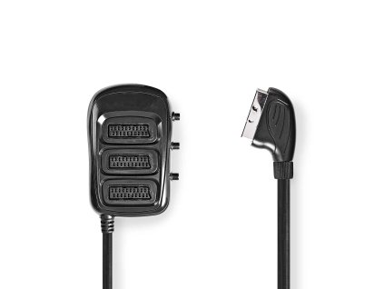 SCART Spínací | SCART Zástrčka | 3x SCART Zásuvka | Poniklované | Maximální rozlišení: 800x480 | 0.50 m | Kulatý | PVC | Černá | Box
