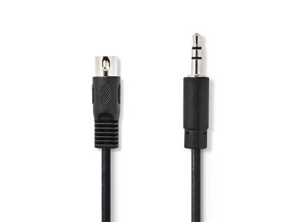 DIN Audio Kabel | DIN 5pinová Zástrčka | 3,5 mm Zástrčka | Poniklované | 2.00 m | Kulatý | PVC | Černá | Label