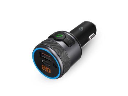 FM transmitter do auta | Pevný | Hands free volání | 1 " | Jantarová obrazovka | Bluetooth® | PD 18 W / PD 24 W | Rychlé nabíjení | Posílení basů | Google Assistant / Siri | Černá