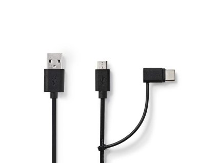 Kabel 2 v 1 | USB 2.0 | USB-A Zástrčka | USB Micro-B Zástrčka / USB-C™ Zástrčka | 480 Mbps | 1.00 m | Poniklované | Kulatý | PVC | Černá | Label