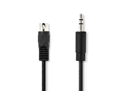 DIN Audio Kabel | DIN 5pinová Zástrčka | 3,5 mm Zástrčka | Poniklované | 1.00 m | Kulatý | PVC | Černá | Label
