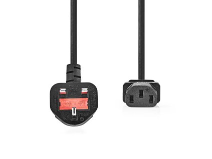 Napájecí kabel | UK Zástrčka | IEC-320-C13 | Úhlový | Přímý | Poniklované | 3.00 m | Kulatý | PVC | Černá | Label