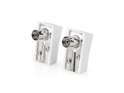 IEC (koaxiální) Konektor | Úhlový | Zásuvka | Poniklované | 75 Ohm | Šroub | Průměr vstupního kabelu: 7.0 mm | Kov / PVC | Bílá | 2 kusů | Box