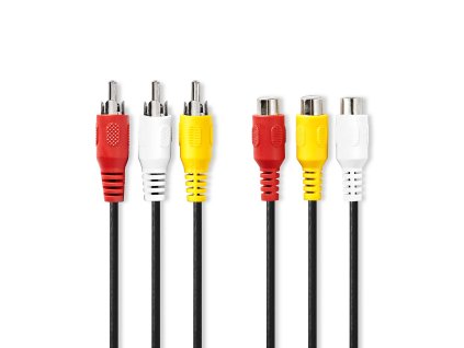 Kompozitní video kabel | 3x RCA Zástrčka | 3x RCA Zásuvka | Poniklované | 480p | 2.00 m | Kulatý | PVC | Černá | Label