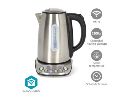 SmartLife Rychlovarná konvice | Wi-Fi | 1.7 l | Nerezová Ocel | 70,80,90,100 °C | Ukazatel teploty | Otočný o 360 stupňů | Skryté topné těleso | Řadič Strix® | Android™ / IOS