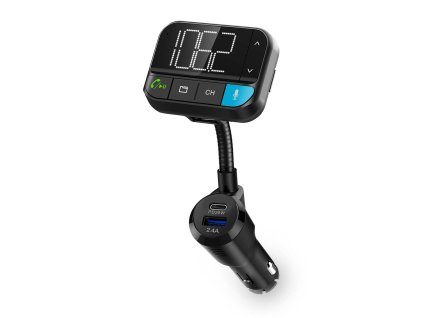 FM transmitter do auta | Husí krk | Hands free volání | 2 " | Černo-bílý displej | Bluetooth® | PD 20 W / QC 3.0 | Rychlé nabíjení | Posílení basů | Google Assistant / Siri | Černá