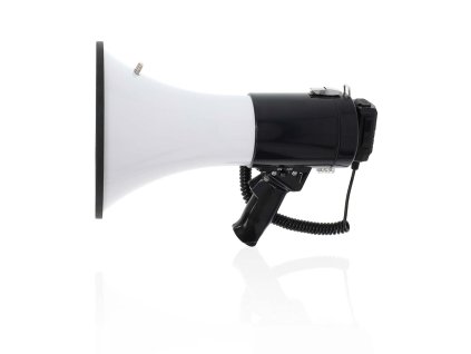 Megafon | Maximální rozsah: 1500 m | Maximální ovládání hlasitosti: 120 dB | Odnímatelný Mikrofon | Vestavěná siréna | Funkce nahrávání | USB přehrávání | Ramenní popruh | Bílá / Černá