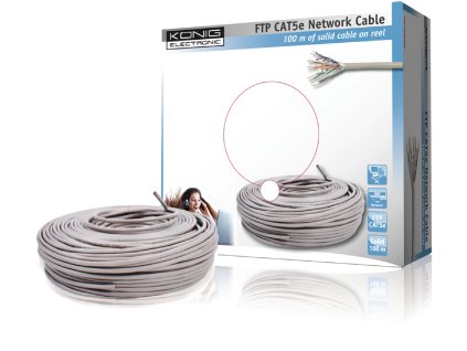 König CMP-FTP5R100S měděný stíněný síťový kabel F/UTP Cat5E drát šedý, 100 m