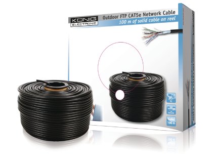 König CMP-OFTP5R100S měděný stíněný síťový kabel F/UTP Cat5E drát černý, 100 m