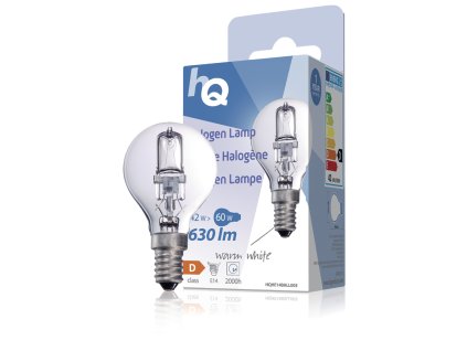 HQ halogenová žárovka E14 globe 230V 42W 630lm 2800K, HQHE14BALL003