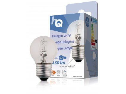 HQ halogenová žárovka E27 mini globe 230V 42W 630lm 2800K, HQHE27BALL003