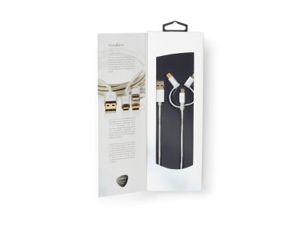 Nedis Fabritallic CCTB60620AL10 synchronizační a nabíjecí kabel 3 v 1, zástrčka USB A - zástrčka Micro B + USB-C + zástrčka Apple Lightning 8-pin, 1 m, stříbrná