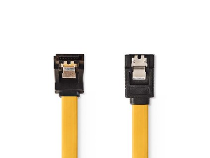 Nedis SATA datový kabel, 6 Gb/s, SATA 7-pin zásuvka - SATA 7-pin zásuvka úhlová 270°, 0.5 m, žlutá (CCGP73260YE05)