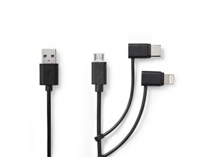 Nedis synchronizační a nabíjecí kabel 3 v 1, zástrčka USB A - zástrčka Micro B + USB-C + zástrčka Apple Lightning 8-pin, 1 m, černá (CCGP60620BK10)