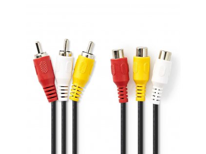 Nedis A/V kabel zástrčka 3x CINCH - zásuvka 3x CINCH, 2 m (CVGP24305BK20)