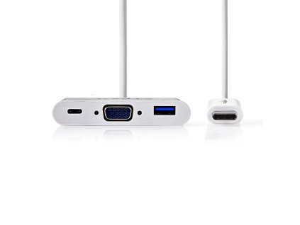 Kabel Adaptéru USB Typ-C | Typ-C Zástrčka - A Zásuvka / Typ-C Zásuvka / VGA Zásuvka | 0,2 m | Bílá barva