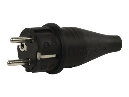 Gumová vidlice pro prodlužovací kabel, IP44, typ F (CEE 7/7) 16 A, černá (EL-ST302)