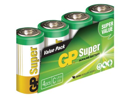 Alkalická baterie GP Super Alkaline C/LR14 1.5V, 4ks, GPB1030