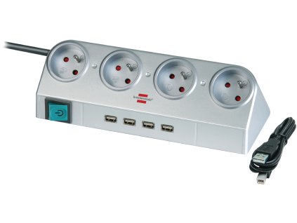 Brennenstuhl Desktop-Power 4-násobná prodlužovací lišta, 4 x USB, 1.8 m, stříbrná (BN-1153541134)
