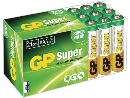 Alkalická baterie GP Super Alkaline AAA 1.5V, 24ks, GP-BOX24AAA
