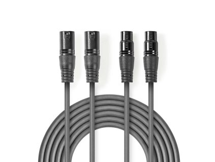 Nedis symetrický stereo audio kabel 2x XLR 3pin zástrčka - 2x XLR 3pin zásuvka, 1.5 m ( COTH15030GY15)