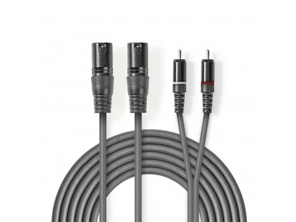 Nedis symetrický stereo audio kabel 2x XLR 3pin zástrčka - 2x CINCH zástrčka, 1.5 m (COTH15210GY15)