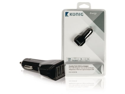 Výkonný USB napájecí adaptér do auta 1A + 2.1A König CS31UC001BL
