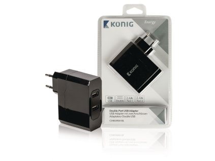 Výkonný USB napájecí adaptér 2.4A + 2.4A König CS48UW001BL