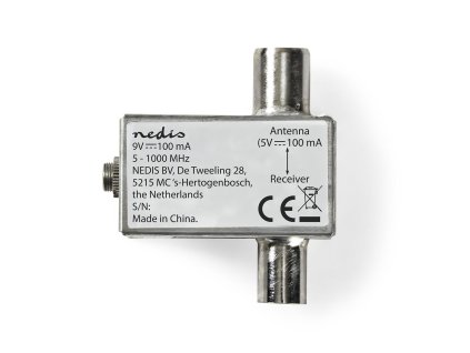 Nedis SPIN200ME napájecí výhybka pro anténní zesilovače, 5–1 000 MHz, útlum 1.5 dB, včetně zdroje