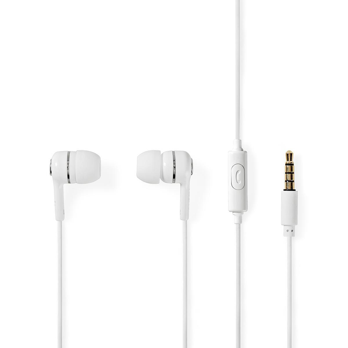 Nedis HPWD2020WT špuntová sluchátka do uší s mikrofonem, 95 dB, kabel 1.2 m, bílá