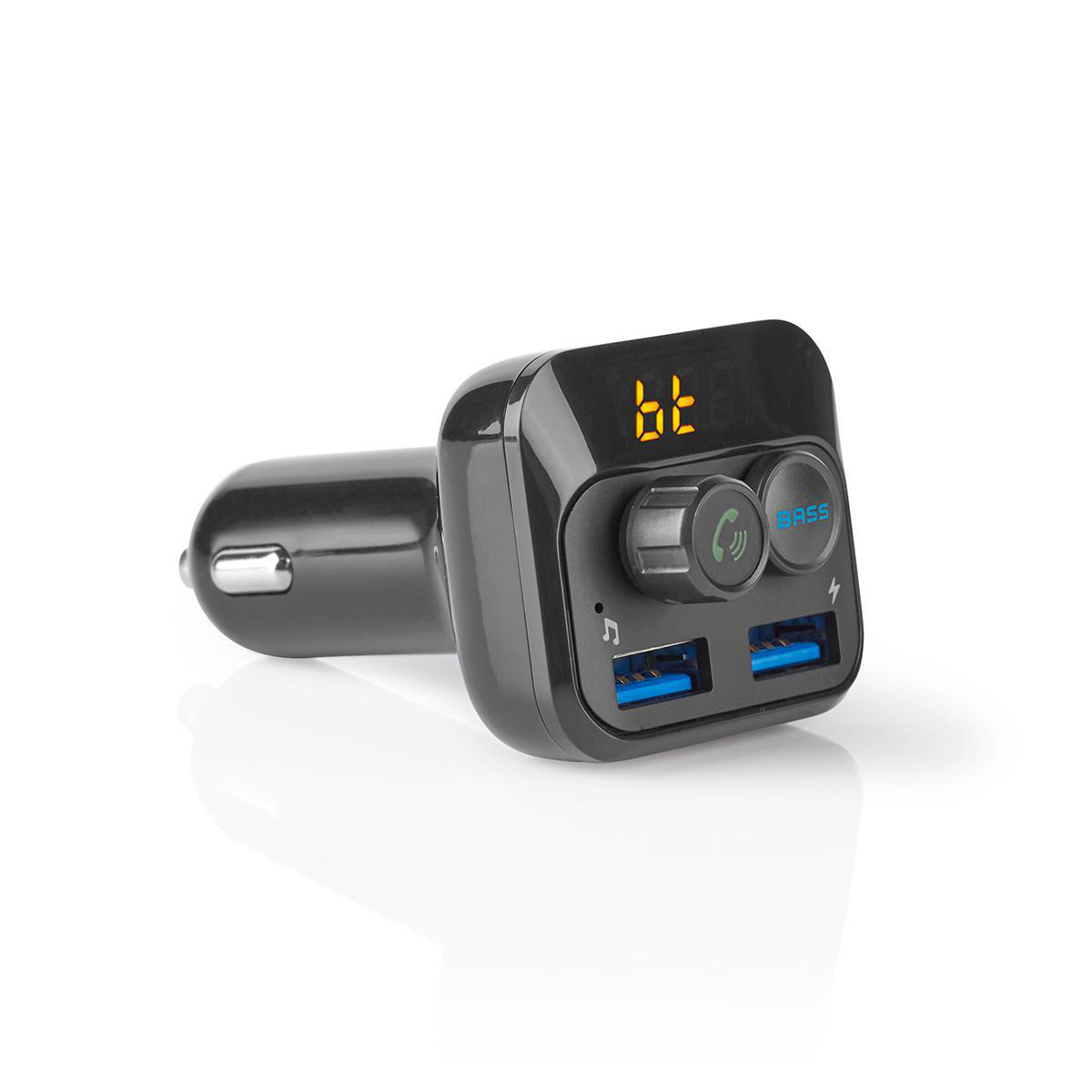 Nedis CATR120BK FM transmitter / Bluetooth / zvýraznění basů / microSD / handsfree do auta / 2 x USB 2.4A a 1A