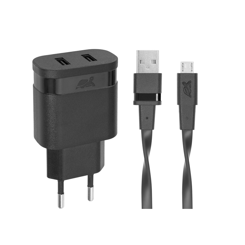Riva Power 4122 BD1 duální síťová nabíječka 2,4A/ 2 USB, černá + micro USB kabel