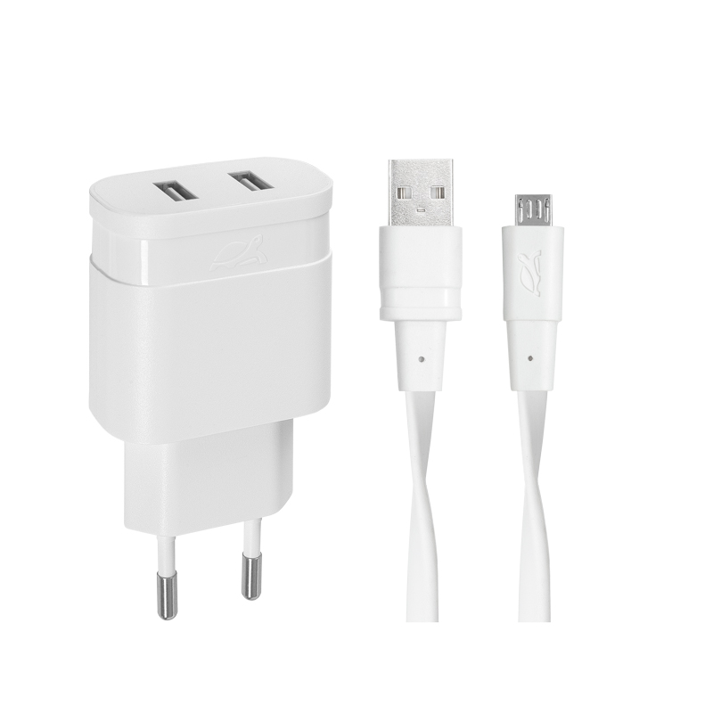 Riva Power 4123 WD1 duální síťová nabíječka 3,4A/ 2 USB, bílá + micro USB kabel